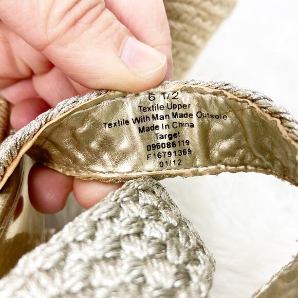 2/$30 Mossimo 6.5 Womens Gold Metallic Weave Crisscross Espadrille Sandals - Picture 6 of 8